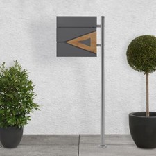 Cassetta postale antracite triangolo effetto legno supporto acciaio inossidabile
