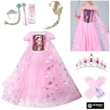 Simile Frozen Vestito Carnevale Elsa 2 Cosplay Costume Dress Rosa FROZ028 R