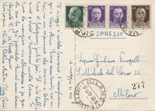 VARZI 16.5.41 Cartolina Espres. in tariffa 1,55 L - Imperiale tricolore x Milano