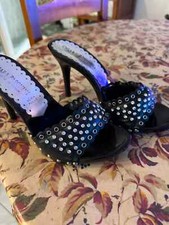 zoccoli in legno laccato con tacco pelle e Swarovski misura 39