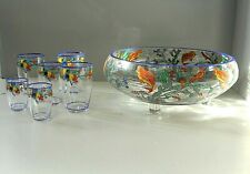 ANTICO CENTROTAVOLA BOWL 6 BICCHIERI CRISTALLO Sevres SMALTO  ART DECO' 1930