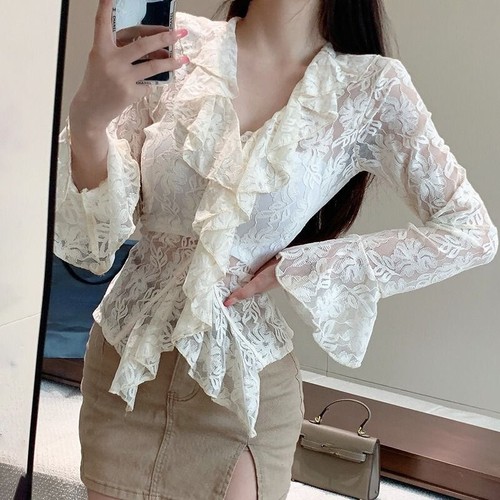 Camicia donna pizzo con volant