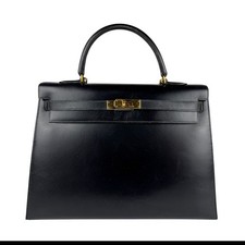 Borsa a tracolla originale HERMES Kelly 35 borsa a mano scatola nera pelle di...