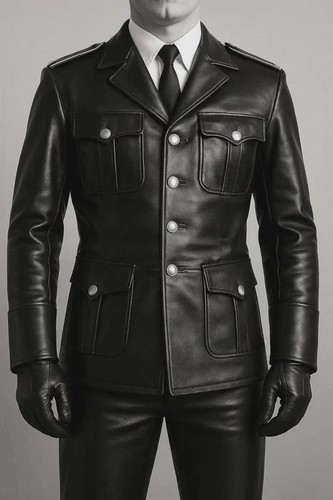 Men black leather military - men’s,