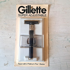 Rasoio Gillette Super Regolabile Vintage NUOVO con 2 Lame Platinum Plus