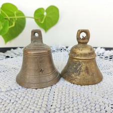 Campana Di Vacca In Bronzo Artigianale Vintage Anni '20 Decorativa 2 Pz M571