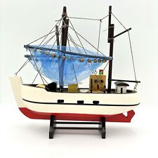 Modellino Peschereccio Barca da Pesca con Reti in Legno 2 Alberi Vintage Mare