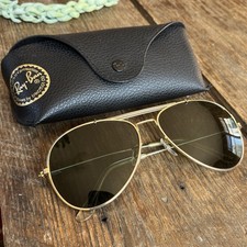 Occhiali da sole aviatore vintage Bausch & Lomb BL tono oro Ray Ban custodia in pelle 14 carati