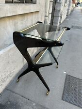 MOBILE CARRELLO GRANDE DEGLI ANNI 50 LEGNO VETRO OTTONE CON ROTELLE TROLLEY