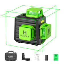 Huepar B03CG 3x 360° Livella Laser 12 Linee Verde 60mt + valigia rigida 