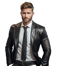 Blazer in pelle nera per uomo - Blazer da uomo in vera pelle di agnello