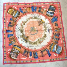 HERMES Carre 90 PRIERES AU VENT 100% seta sciarpa stola rosa donna