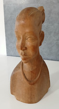 Scultura Statua Africana Testa Uomo Busto Legno Intagliato a Mano 35 cm Vintage