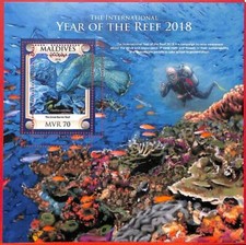 A4044 - MALDIVE - ERRORE MISPERF: 2018, La grande barriera corallina, Coralli, Pesci