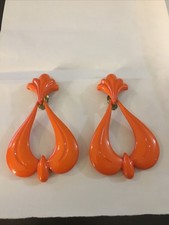 paio orecchini arancioni vintage anni 70 plastica  a clip Western Germany