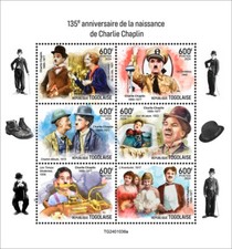 Francobolli Charlie Chaplin 135° Anniversario MNH 2024 Togo M/S