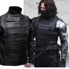 Giacca di pelle Captain America Winter Soldier Bucky Barnes con braccia rimovibili