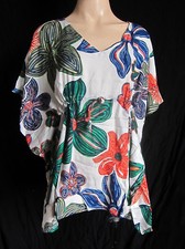 Donna Bianco/Stampa Blu con Frangia Kaftano Poncho Tunica Spiaggia Grande Nuovo