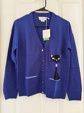 Cardigan Kate Spade Broome Street Cat intarsiato 100% lana blu nuovo con etichetta taglia S