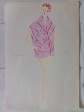 Figurino di moda anni 50-60 disengato e colorato a mano