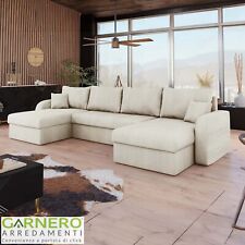 Divano letto angolare 5 posti 304cm contenitore velluto a coste beige ASSUNTA