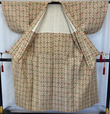 Kimono vintage giapponese senza fodera seta beige tradizionale lunghezza...