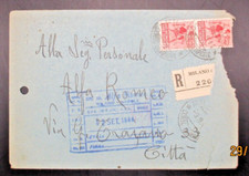 R.S.I. - TAMBURINO Cent. 75 coppia raccom. "MILANO 38 *CORSO SEMPIONE *9.9.44"