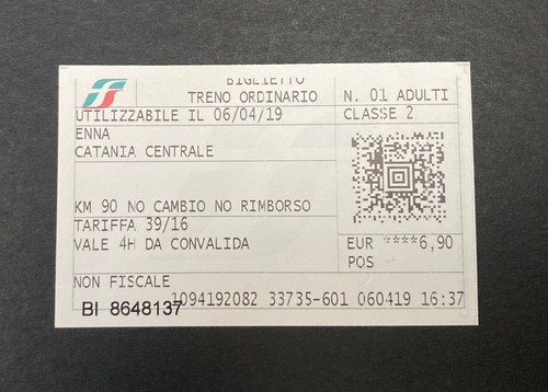 Biglietto ticket treno enna - biglietto,