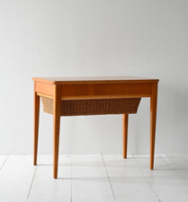 MidCentury Tavolino portalana in radica con cestello, design scandi vintage, 60s
