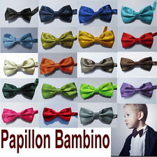 PAPILLON BAMBINO BIMBO SETA RASO CRAVATTINO Grigio Turchese Tiffany Giallo Verde