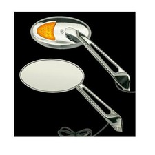 COPPIA specchietti retrovisori custom Harley alluminio cromati ovali frecce led 