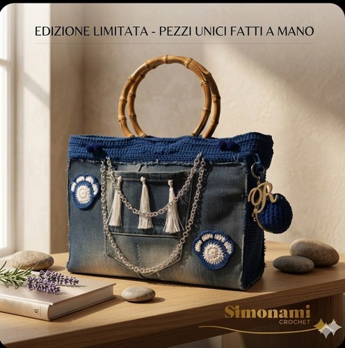 Borsa jeans uncinetto amici - uncinetto, 'amici