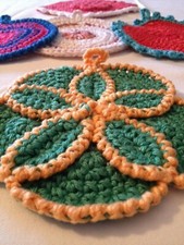 Set 3 Presine Cucina Cotone 100% Fatte a mano c/uncinetto Vari disegni e colori