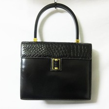 Borsa a mano Gucci in pelle di coccodrillo nera oro con patta girevole vintag...