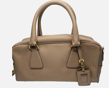 Borsa a tracolla Prada Saffiano Lux Bauletto beige pelle oro ferramenta