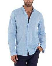 Camicia Uomo Collo Coreano Manica Lunga Regular Fit Lino Sartoriale Vari Colori