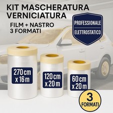kit 3 rotoli film elettrostatico mascheratura con nastro verniciatura auto moto