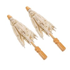  2 Ombrelli Vintage in Pizzo con Manico in Legno Beige - Parasole per Sposa,