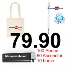 Shopper in cotone personalizzabili più accendini e penne personalizzato offerta