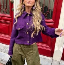 Blazer Zara tweed viola taglia