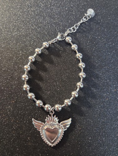 Bracciale acciaio sfere cuore - acciaio,