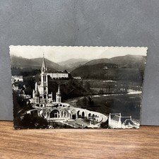 CARTOLINA PICCOLA BIANCO NERO LOURDES LA BASILICA VISTA DA CHATEAU -FORT
