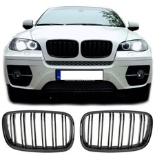 ADATTO A BMW X5 X6 E70 E71 SPORT GRIGLIA DEL RADIATORE DOPPIA STAFFA NERO LUCIDO