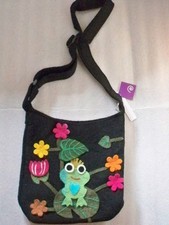 BORSA SACCA A SPALLA LANA COTTA GUFO RANA RANOCCHIO ETNICO NEPAL