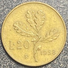 1958 Italy 20 Lire Coin KM