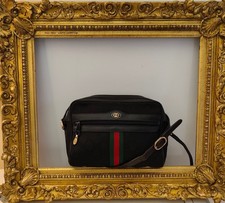 GUCCI OPHIDIA CAMERA BAG Postina a Tracolla Tessuto GG e Pelle NERA VINTAGE