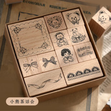 11pcs IN Legno Gomma Timbri