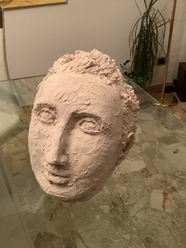 Scultura creta bianca - creta, volto