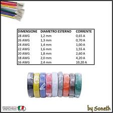 CAVO FILO ELETTRICO UNIPOLARE VARI COLORI 28 26 24 22 20 18 16 AWG