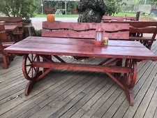 Set Di Tavolo E Panchine Esterne In Legno Massiccio Artigianale